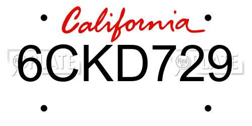 6CKD729 California License Plate
