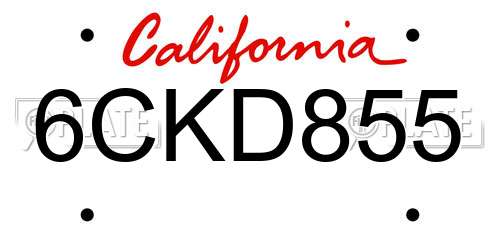 6CKD855 California License Plate
