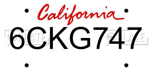 6CKG747 California License Plate