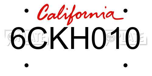 6CKH010 California License Plate