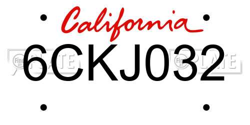 6CKJ032 California License Plate