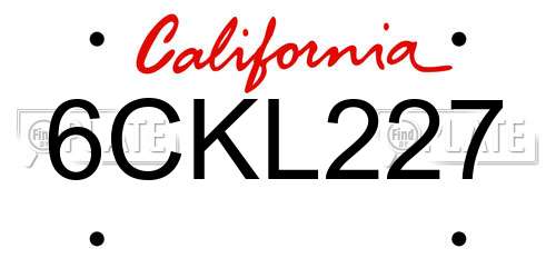 6CKL227 California License Plate