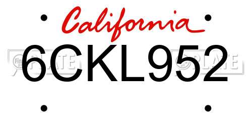 6CKL952 California License Plate