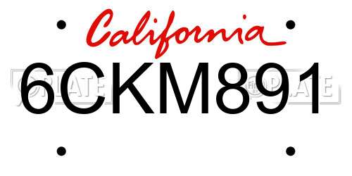 6CKM891 California License Plate