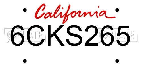 6CKS265 California License Plate