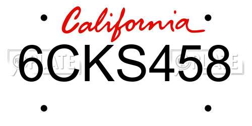 6CKS458 California License Plate