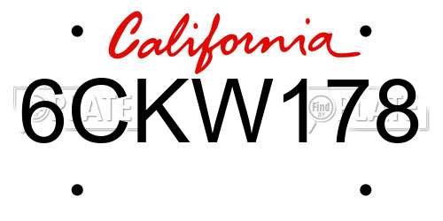 6CKW178 California License Plate