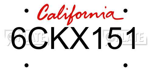 6CKX151 California License Plate