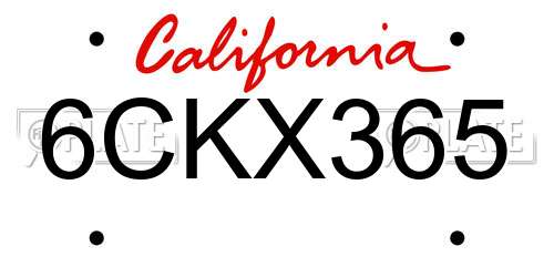 6CKX365 California License Plate