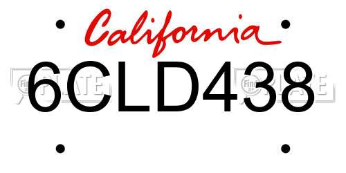 6CLD438 California License Plate