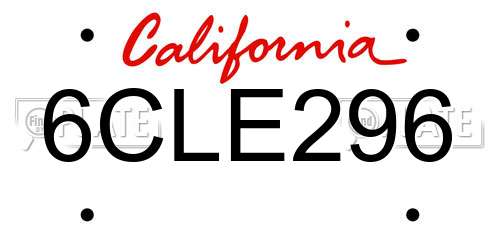 6CLE296 California License Plate