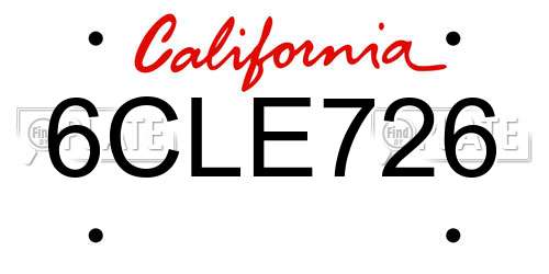 6CLE726 California License Plate