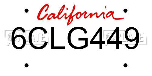 6CLG449 California License Plate