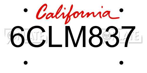 6CLM837 California License Plate