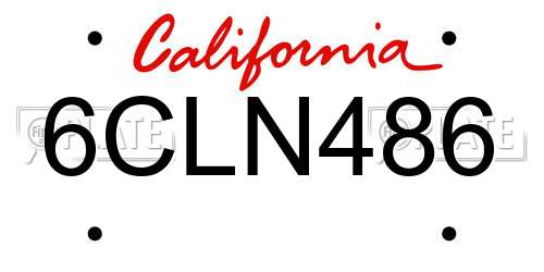 6CLN486 California License Plate