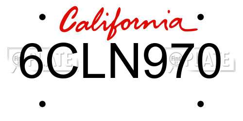 6CLN970 California License Plate
