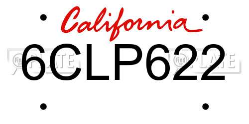 6CLP622 California License Plate