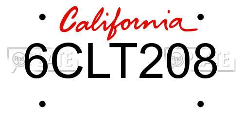 6CLT208 California License Plate