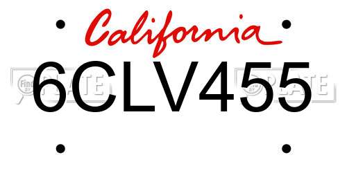 6CLV455 California License Plate