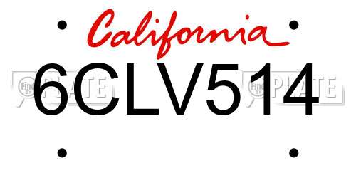 6CLV514 California License Plate