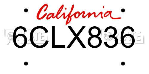 6CLX836 California License Plate