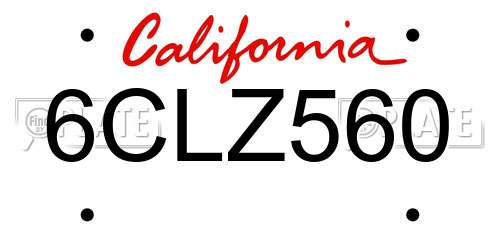 6CLZ560 California License Plate
