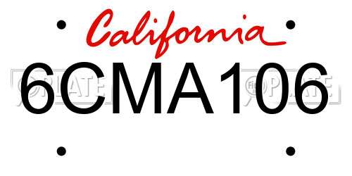 6CMA106 California License Plate