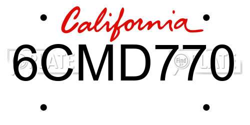 6CMD770 California License Plate