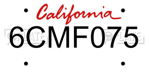6CMF075 California License Plate