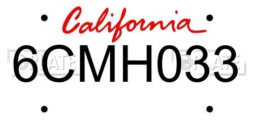 6CMH033 California License Plate