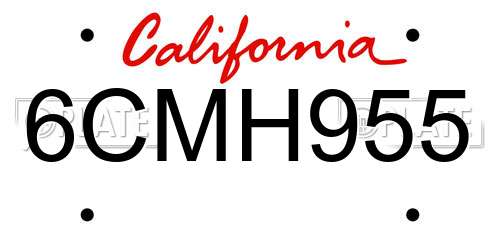 6CMH955 California License Plate