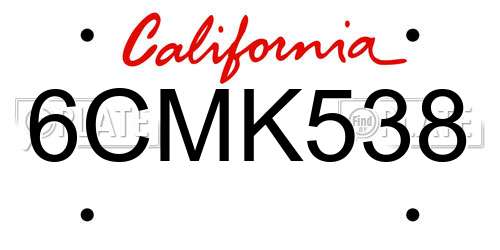 6CMK538 California License Plate