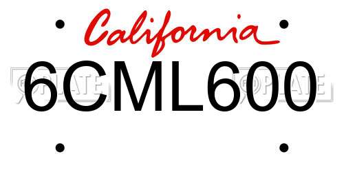 6CML600 California License Plate