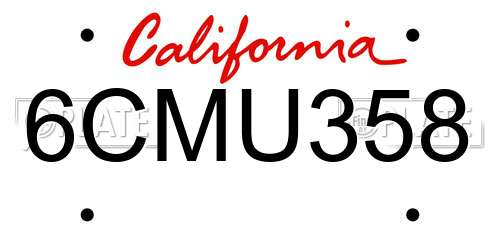 6CMU358 California License Plate