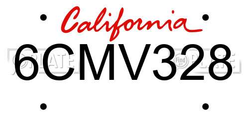 6CMV328 California License Plate