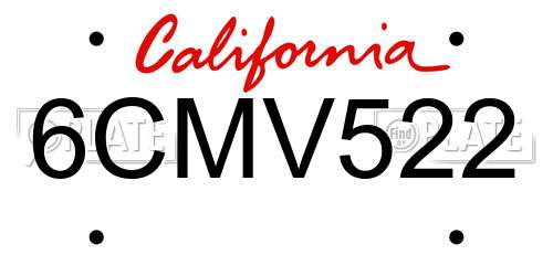 6CMV522 California License Plate