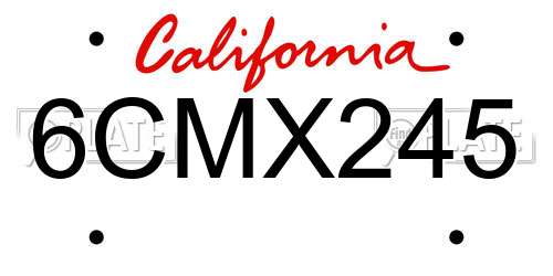 6CMX245 California License Plate
