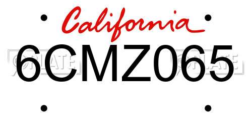 6CMZ065 California License Plate