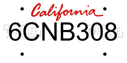 6CNB308 California License Plate