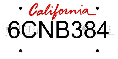 6CNB384 California License Plate