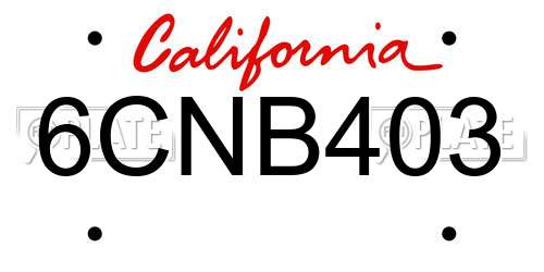 6CNB403 California License Plate