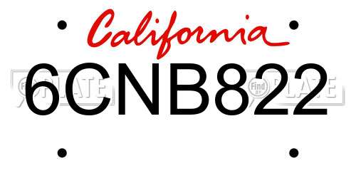 6CNB822 California License Plate