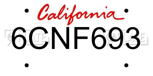 6CNF693 California License Plate