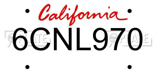6CNL970 California License Plate