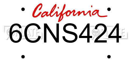 6CNS424 California License Plate