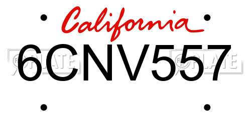 6CNV557 California License Plate