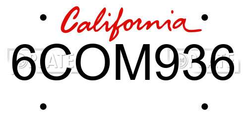 6COM936 California License Plate