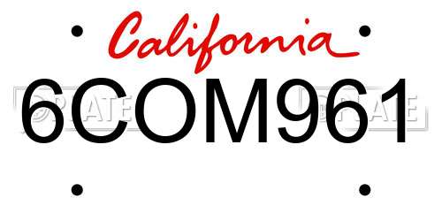 6COM961 California License Plate