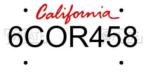 6COR458 California License Plate
