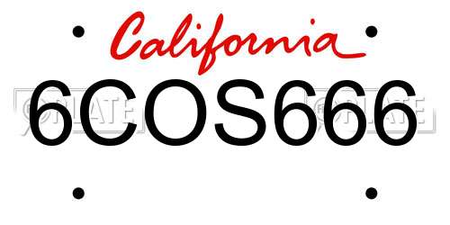 6COS666 California License Plate